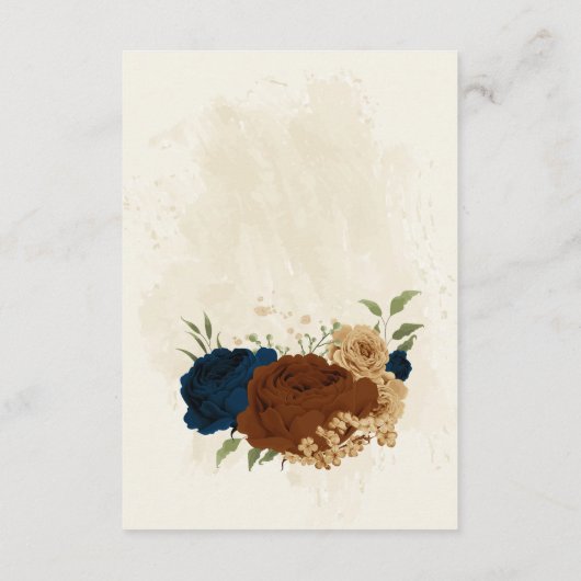 Terracotta Marine Bloemen Trouwdetails Informatiekaartje (Achterkant)