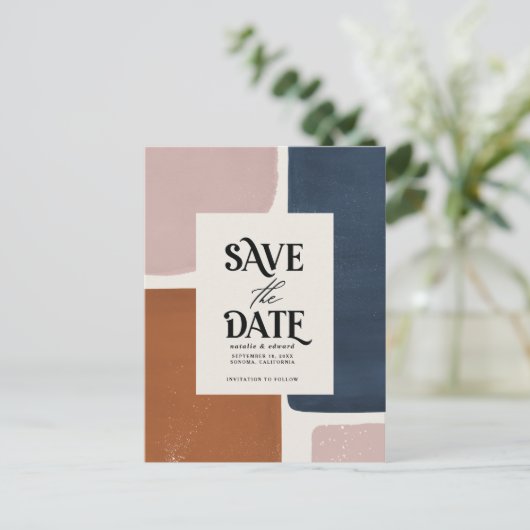 Terracotta marine moderne abstracte typografie aan aankondigingskaart (Staand voorkant)