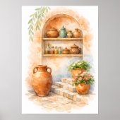 Terracotta Marokkaanse Keuken Waterverf Poster (Voorkant)