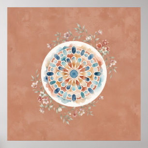 Terracotta Marokkaanse Mozaïek Bloemrijke Mandala Poster