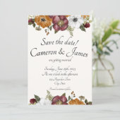 Terracotta & Maroon Boho Wildflower Tuin Bruiloft Save The Date (Staand voorkant)