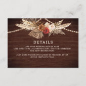 Terracotta Maroon Floral Pampas Wedding Details Informatiekaartje (Voorkant)