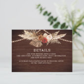 Terracotta Maroon Floral Pampas Wedding Details Informatiekaartje (Staand voorkant)