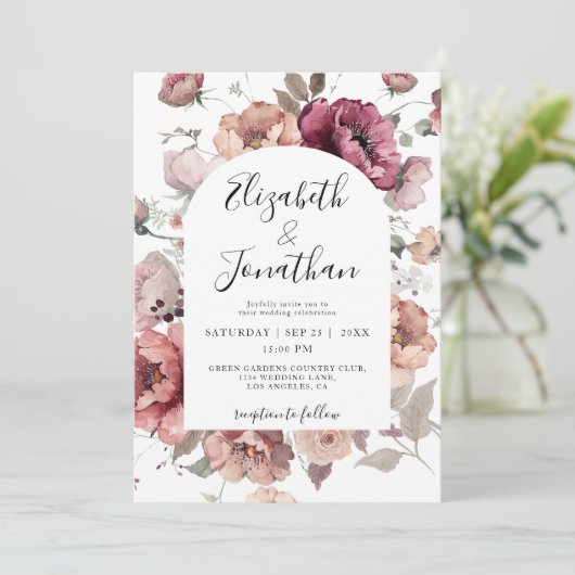 Terracotta Marsala Bourgogne Herfst QR Code Bruilo Kaart (Staand voorkant)