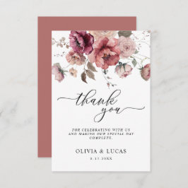 Terracotta Marsala Bourgondië Bloemenval bruiloft Bedankkaart