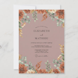 Terracotta Mauve Dahlia Bruiloft Kaart