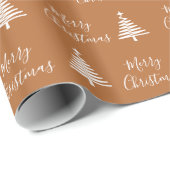 Terracotta Merry Kerstwitte kerstboom Cadeaupapier (Rol Hoek)