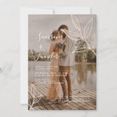 Terracotta met bladeren Boho foto overlay bruiloft Kaart (Voorkant)