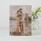 Terracotta met bladeren Boho foto overlay bruiloft Kaart (Staand voorkant)