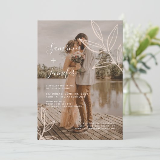 Terracotta met bladeren Boho foto-overlay trouwfee Kaart (Staand voorkant)