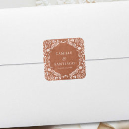 Terracotta Mexicaanse bruiloft Papel Picado Vierkante Sticker