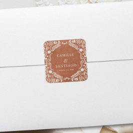 Terracotta Mexicaanse bruiloft Papel Picado Vierkante Sticker