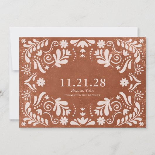 Terracotta Mexicaanse trouwfoto Sla de datum op Save The Date (Achterkant)