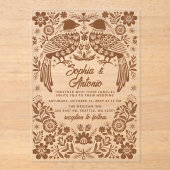 Terracotta Mexican Birds Otomi Floral Wedding Acryl Uitnodigingen (Voorkant)