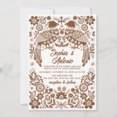 Terracotta Mexican Birds Otomi Floral Wedding Kaart (Voorkant)