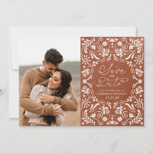 Terracotta Mexican Wedding Save the Date Briefkaar (Voorkant)