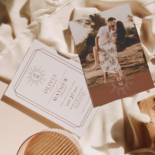 Terracotta Mid Century 70s Monogram Foto Wedding Kaart