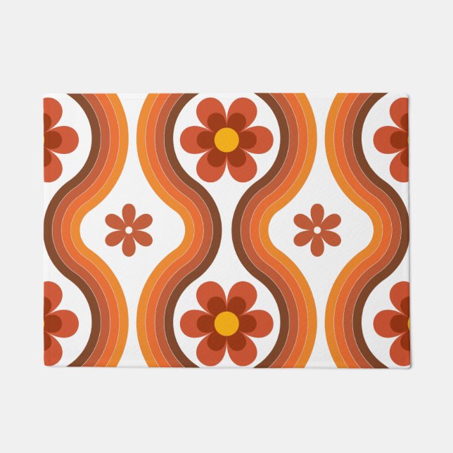 Terracotta Mid Century Modern Floral Rainbow Retro Deurmat (Voorkant)
