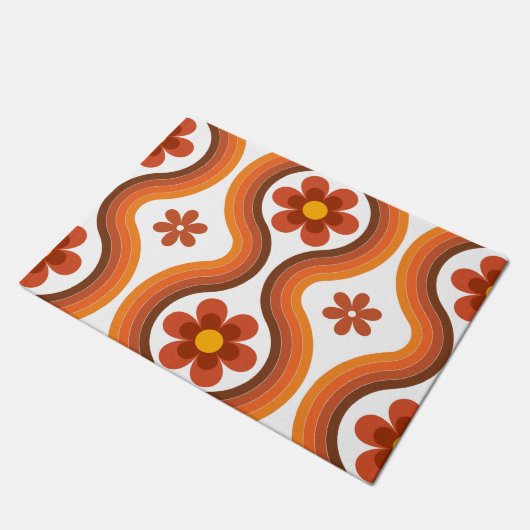 Terracotta Mid Century Modern Floral Rainbow Retro Deurmat (Schuin)
