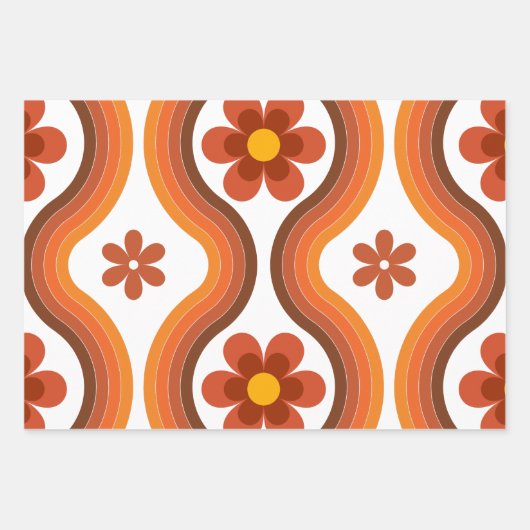 Terracotta Mid Century Modern Floral Rainbow Retro Inpakpapier Vel (Voorkant 3)