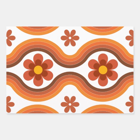 Terracotta Mid Century Modern Floral Rainbow Retro Inpakpapier Vel (Voorkant 2)
