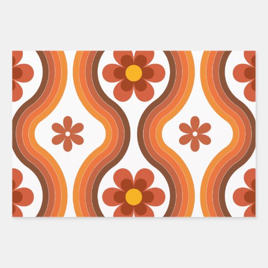 Terracotta Mid Century Modern Floral Rainbow Retro Inpakpapier Vel (Voorkant)