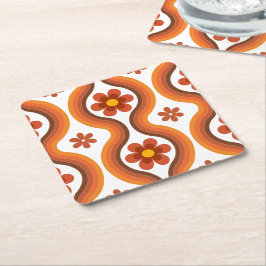 Terracotta Mid Century Modern Floral Rainbow Retro Kartonnen Onderzetters