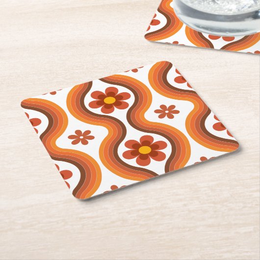 Terracotta Mid Century Modern Floral Rainbow Retro Kartonnen Onderzetters (Schuin)