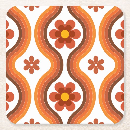 Terracotta Mid Century Modern Floral Rainbow Retro Kartonnen Onderzetters (Voorkant)
