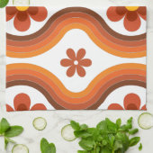 Terracotta Mid Century Modern Floral Rainbow Retro Theedoek (Gevouwen)