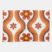 Terracotta Mid Century Modern Floral Rainbow Retro Theedoek (Horizontaal)