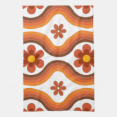Terracotta Mid Century Modern Floral Rainbow Retro Theedoek (Verticaal)