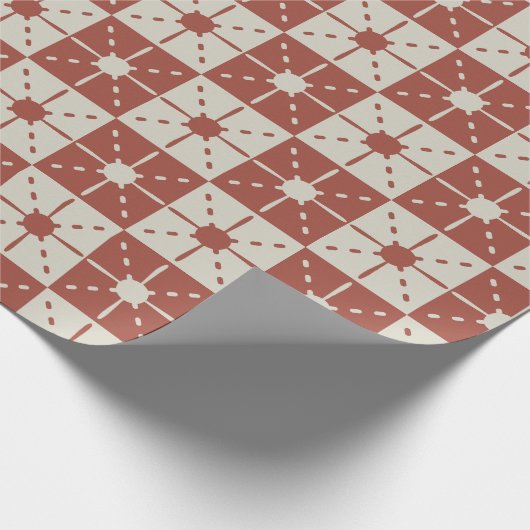 Terracotta Mid-Century Modern Starburst Pattern Cadeaupapier (Hoek)