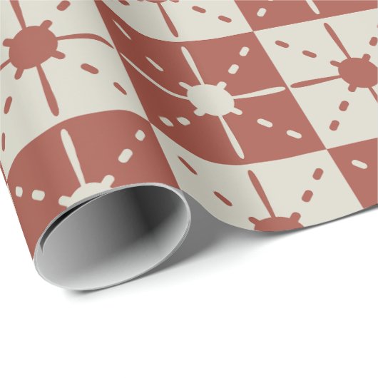 Terracotta Mid-Century Modern Starburst Pattern Cadeaupapier (Rol Hoek)