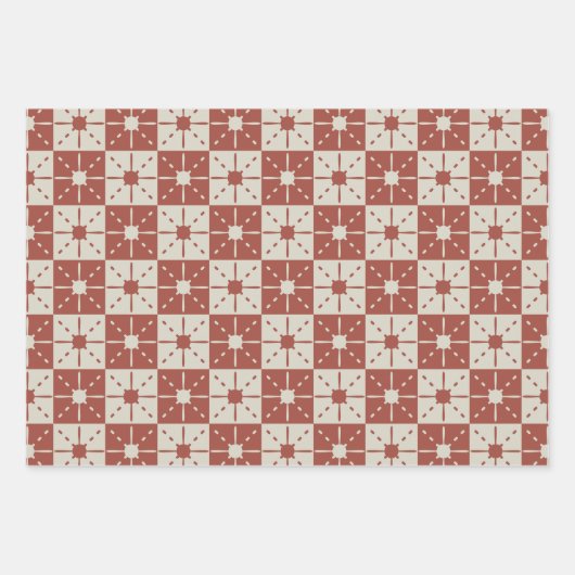 Terracotta Mid-Century Modern Starburst Pattern Inpakpapier Vel (Voorkant 2)