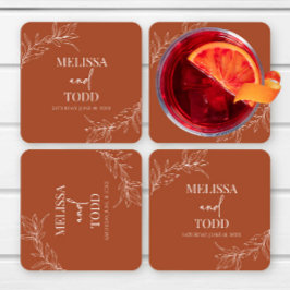 Terracotta Minimaal Minimalistische Tak Blad Bruil Kartonnen Onderzetters