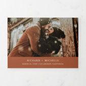 Terracotta minimal 3 in 1 Photo Collage Wedding Drieluik Uitnodiging (Cover)