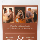Terracotta minimal 3 in 1 Photo Collage Wedding Drieluik Uitnodiging (Binnenzijde eerst)