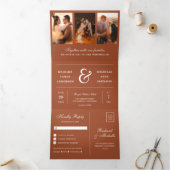 Terracotta minimal 3 in 1 Photo Collage Wedding Drieluik Uitnodiging (Binnen)