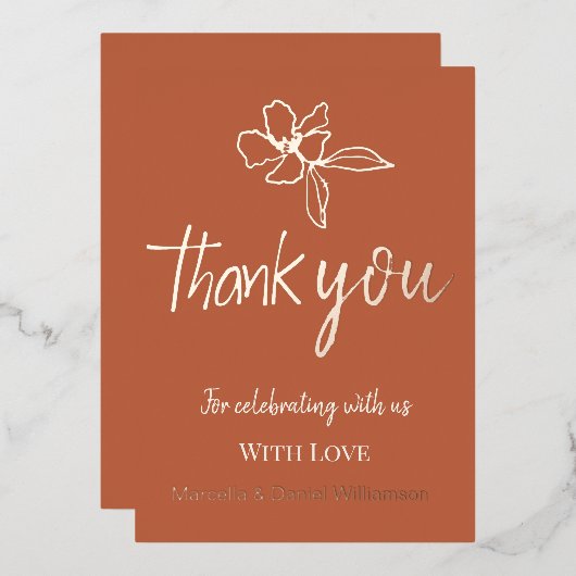  Terracotta Minimal Bloem Bruiloft Dank Je   Folie Uitnodiging (Voorkant / Achterkant)