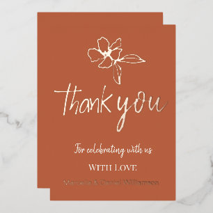 Terracotta Minimal Floral Wedding Bedankt Folie Uitnodiging