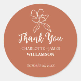 Terracotta Minimal Floral Wedding Favors Ronde Sticker