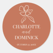 Terracotta Minimal Floral Wedding Favors Ronde Sticker (Voorkant)