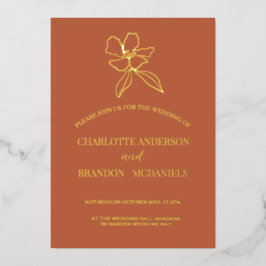 Terracotta Minimal Floral Wedding Gold Folie Uitnodiging