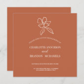 Terracotta Minimal Floral Wedding Invitation (Voorkant / Achterkant)