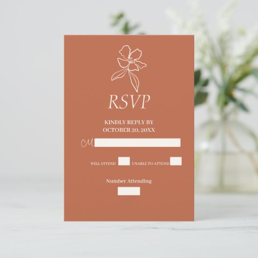 Terracotta Minimal Floral Wedding RSVP Kaart (Staand voorkant)