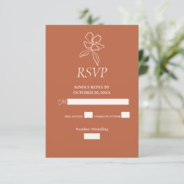 Terracotta Minimal Floral Wedding RSVP Kaart