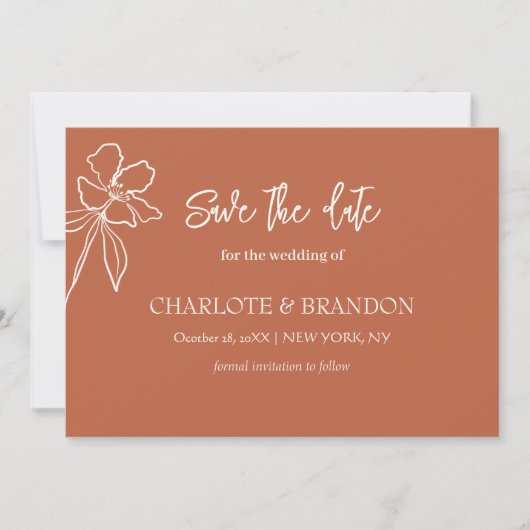 Terracotta Minimal Floral Wedding Save the Date (Voorkant)