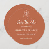 Terracotta Minimal Floral Wedding Save the Date (Voorkant / Achterkant)