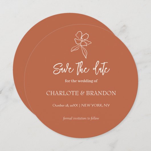 Terracotta Minimal Floral Wedding Save the Date (Voorkant / Achterkant)